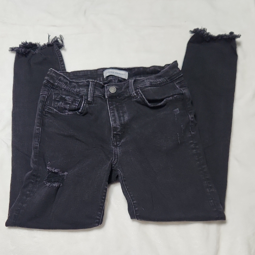 Flying Monkey Black Ankle Cropped Distressed Jeans - image 1